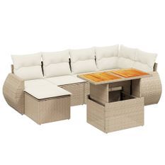 Salon de jardin avec coussins 7 pcs beige résine tressée