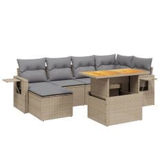 Salon de jardin avec coussins 7 pcs beige résine tressée