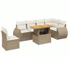 Salon de jardin avec coussins 7 pcs beige résine tressée