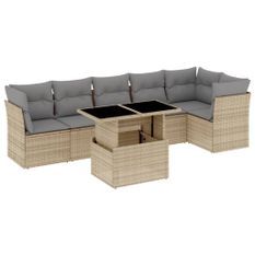 Salon de jardin avec coussins 7 pcs beige résine tressée
