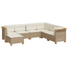 Salon de jardin avec coussins 7 pcs beige résine tressée