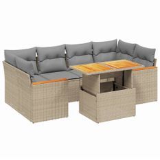 Salon de jardin avec coussins 7 pcs beige résine tressée