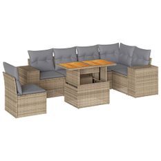 Salon de jardin avec coussins 7 pcs beige résine tressée