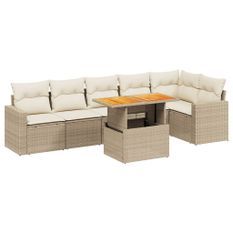 Salon de jardin avec coussins 7 pcs beige résine tressée