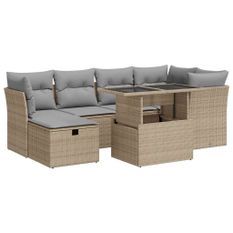 Salon de jardin avec coussins 7 pcs beige résine tressée