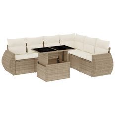 Salon de jardin avec coussins 7 pcs beige résine tressée