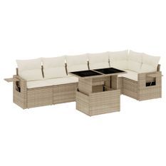 Salon de jardin avec coussins 7 pcs beige résine tressée
