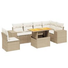 Salon de jardin avec coussins 7 pcs beige résine tressée