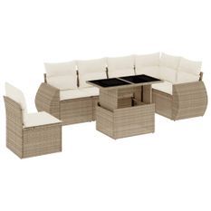 Salon de jardin avec coussins 7 pcs beige résine tressée