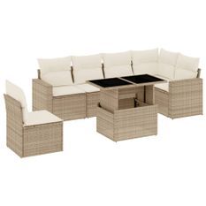 Salon de jardin avec coussins 7 pcs beige résine tressée