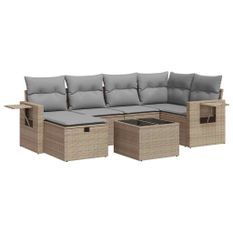 Salon de jardin avec coussins 7 pcs beige résine tressée