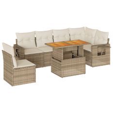 Salon de jardin avec coussins 7 pcs beige résine tressée