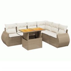 Salon de jardin avec coussins 7 pcs beige résine tressée