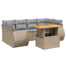 Salon de jardin avec coussins 7 pcs beige résine tressée