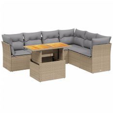 Salon de jardin avec coussins 7 pcs beige résine tressée