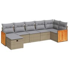 Salon de jardin avec coussins 7 pcs beige résine tressée