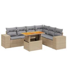 Salon de jardin avec coussins 7 pcs beige résine tressée