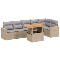 Salon de jardin avec coussins 7 pcs beige résine tressée