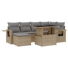 Salon de jardin avec coussins 7 pcs beige résine tressée