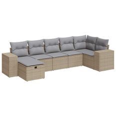 Salon de jardin avec coussins 7 pcs beige résine tressée