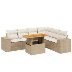 Salon de jardin avec coussins 7 pcs beige résine tressée