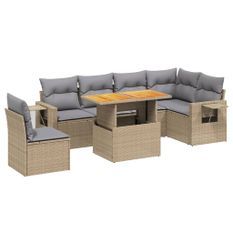 Salon de jardin avec coussins 7 pcs beige résine tressée