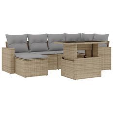 Salon de jardin avec coussins 7 pcs beige résine tressée