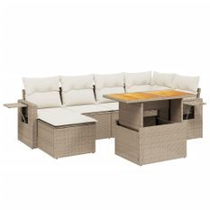 Salon de jardin avec coussins 7 pcs beige résine tressée