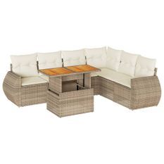 Salon de jardin avec coussins 7 pcs beige résine tressée