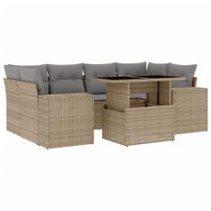 Salon de jardin avec coussins 7 pcs beige résine tressée