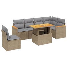 Salon de jardin avec coussins 7 pcs beige résine tressée
