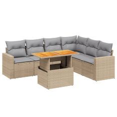 Salon de jardin avec coussins 7 pcs beige résine tressée