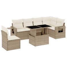 Salon de jardin avec coussins 7 pcs beige résine tressée