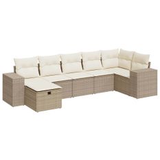 Salon de jardin avec coussins 7 pcs beige résine tressée