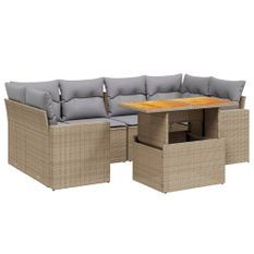 Salon de jardin avec coussins 7 pcs beige résine tressée