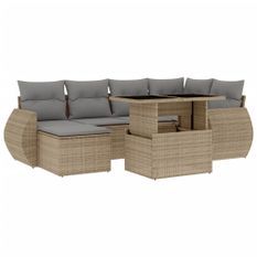 Salon de jardin avec coussins 7 pcs beige résine tressée