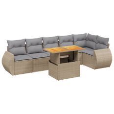 Salon de jardin avec coussins 7 pcs beige résine tressée