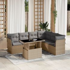 Salon de jardin avec coussins 7 pcs beige résine tressée