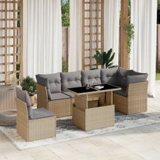 Salon de jardin avec coussins 7 pcs beige résine tressée