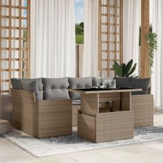 Salon de jardin avec coussins 7 pcs beige résine tressée