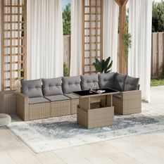 Salon de jardin avec coussins 7 pcs beige résine tressée