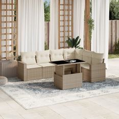 Salon de jardin avec coussins 7 pcs beige résine tressée