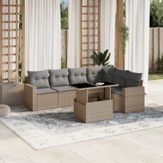 Salon de jardin avec coussins 7 pcs beige résine tressée