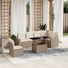 Salon de jardin avec coussins 7 pcs beige résine tressée