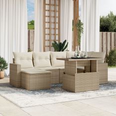 Salon de jardin avec coussins 7 pcs beige résine tressée