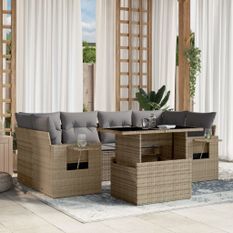 Salon de jardin avec coussins 7 pcs beige résine tressée