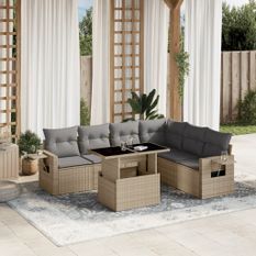 Salon de jardin avec coussins 7 pcs beige résine tressée