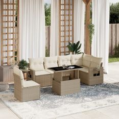 Salon de jardin avec coussins 7 pcs beige résine tressée