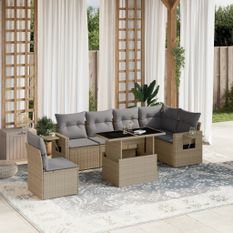 Salon de jardin avec coussins 7 pcs beige résine tressée