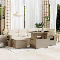 Salon de jardin avec coussins 7 pcs beige résine tressée